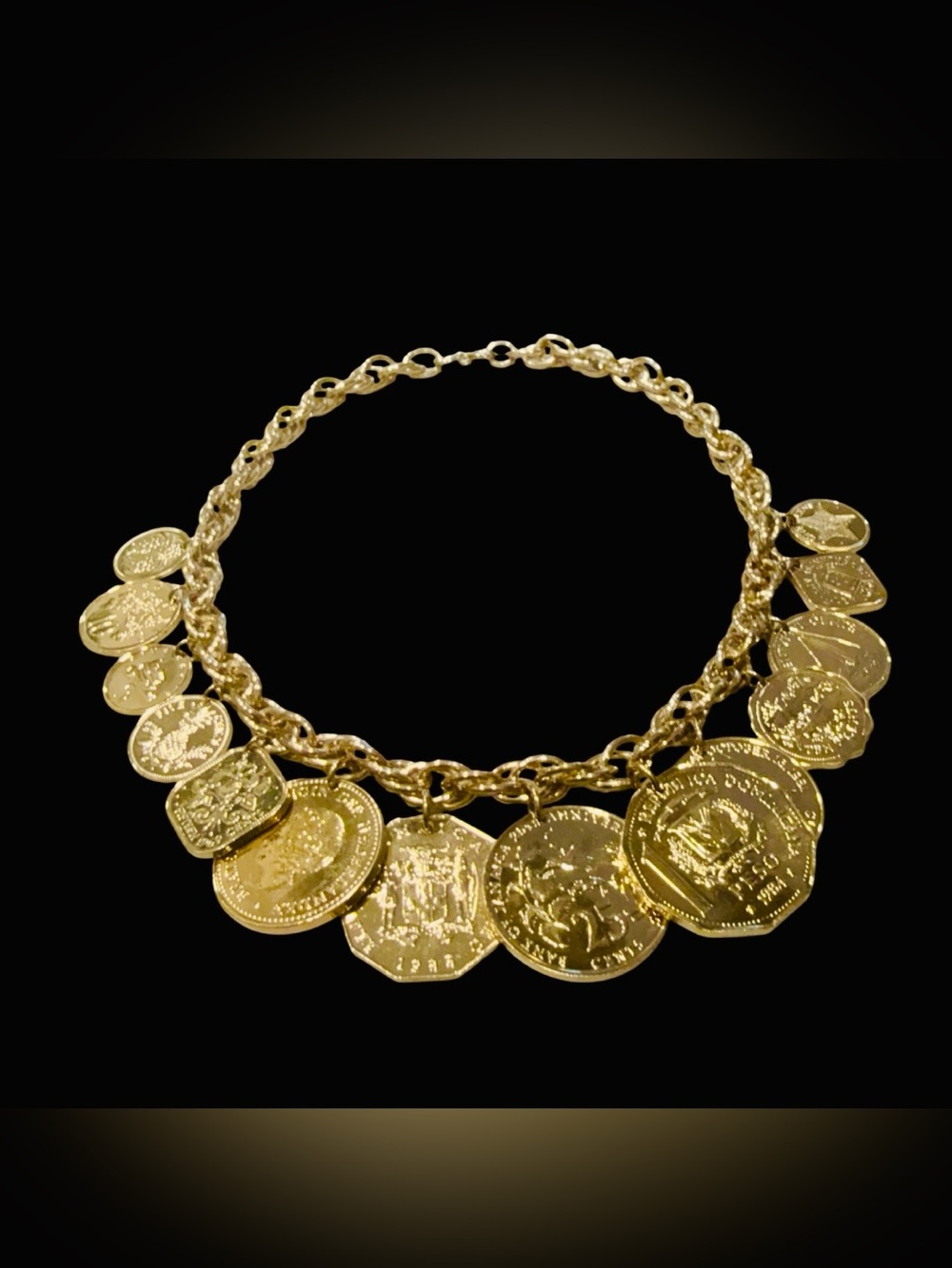 Vintage Franklin Mint 1986 Golden Caribbean Coin 24K Gold Plated Necklace 178.7g